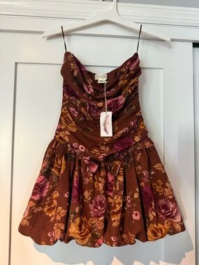 Jessica Simpson Brown Floral Cowl Neck Mini Dress